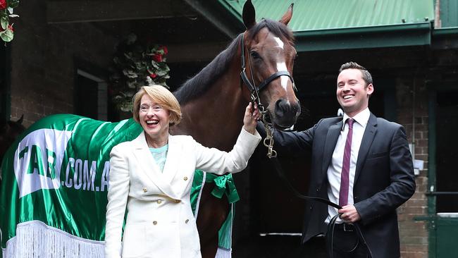 Co-trainers Gai Waterhouse and Adrian Bott couldn’t be happier with the Everest contender English. Picture: Brett Costello