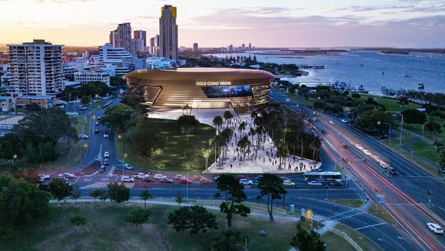 Artist impression of the proposed Gold Coast Arena boutique stadium at Carey Park, Southport. Picture: Supplied by Gold Coast City Council