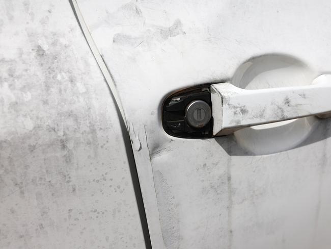 Fingerprint dust on one of the many stolen cars brought to Mr Richard’s business. Picture: Rohan Kelly