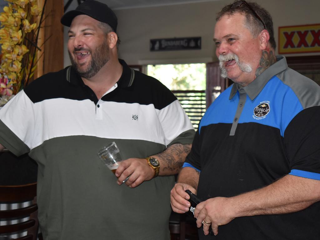 Nicholas Amos and publican Andrew Guthrie at O'Shea's Hotel Walkerston. Picture: Lillian Watkins