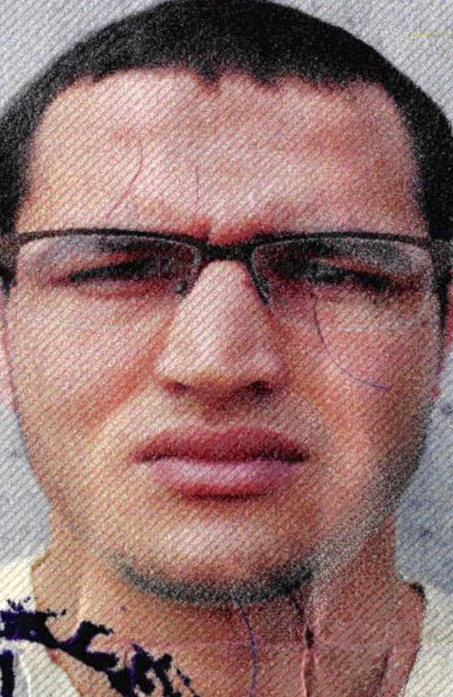 The photo issued by German federal police shows 24-year-old Tunisian Anis Amri on a photo that was used on the documents found in the truck. Picture:  AP