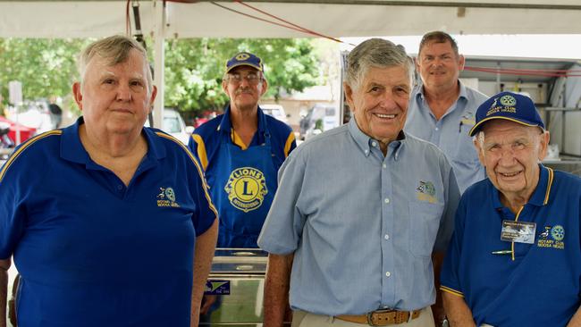 Charles Priest (Rotary Club), David Kumeta (Lions Club), Denis Daebritz (Rotary Club), Steve Watts (Rotary Club) and Geoff Bone (Rotary Club) at the Noosa Australia Day Festival at Lions Park Gympie Terrace, Noosaville, January 26, 2023. Picture: Katrina Lezaic