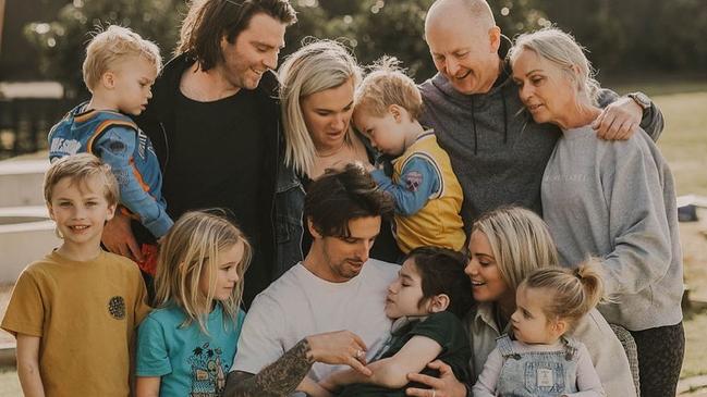 Jimmy Rees with nephew Rye Johnson and his family. Picture: supplied