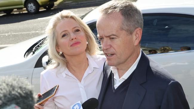 Bill Shorten returns to his home with wife Chloe the day after losing the federal election. Picture: David Crosling