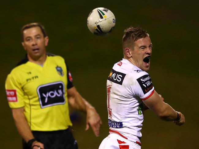 Matt Dufty celebrates scoring the winning try against the Eels. Picture: Getty Images