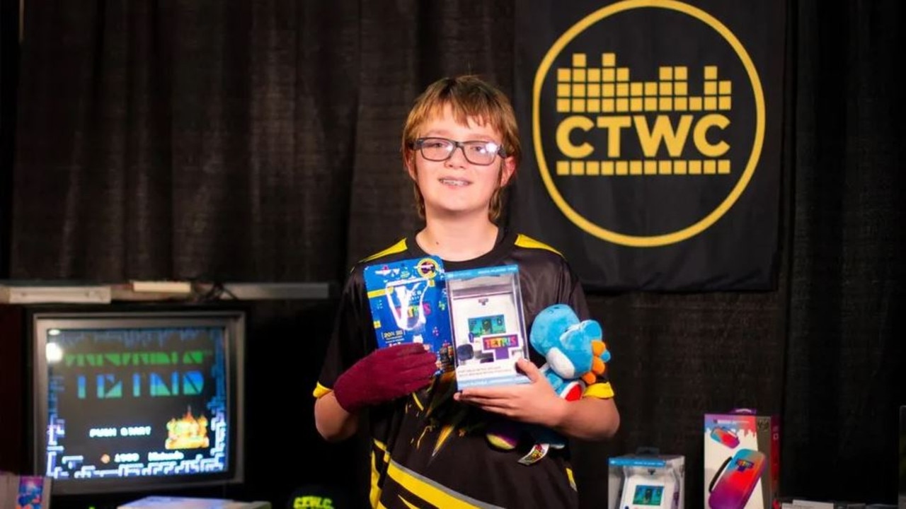 13-year-old Willis Gibson, known as Blue Scuti on YouTube, has become the first person to conquer the classic video game Tetris. Picture: AGAMESCOUT