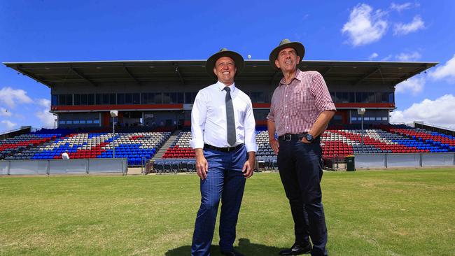 Premier Steven Miles and DP Cameron Dick visit BB Print Stadium in Mackay. Picture: Adam Head