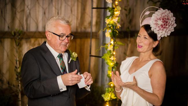 Independent Federal Member for Clark Andrew Wilkie wedding with his fiancee Clare Ballingal in New Town, Tasmania. Picture: RICHARD JUPE