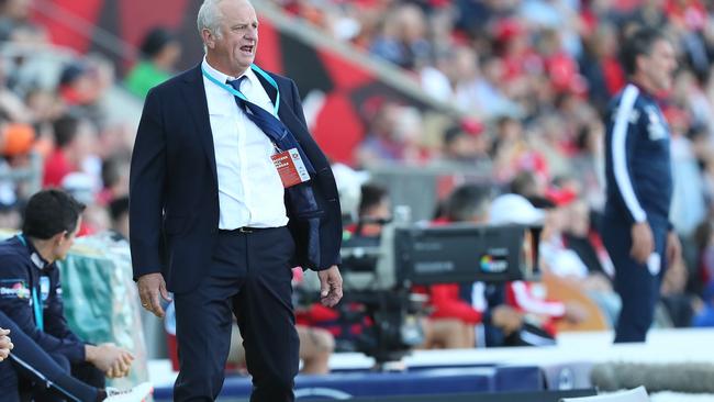 Graham Arnold coach of Sydney FC reacts during the A-League Round 16 match between Adelaide United and Sydney FC at Coopers Stadium, Adelaide, South Australia, Sunday, January 14, 2018. (AAP Image/James Elsby) NO ARCHIVING, EDITORIAL USE ONLY