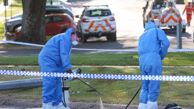 Investigators at the Royal Daylesford Hotel. Picture: Brendan Beckett