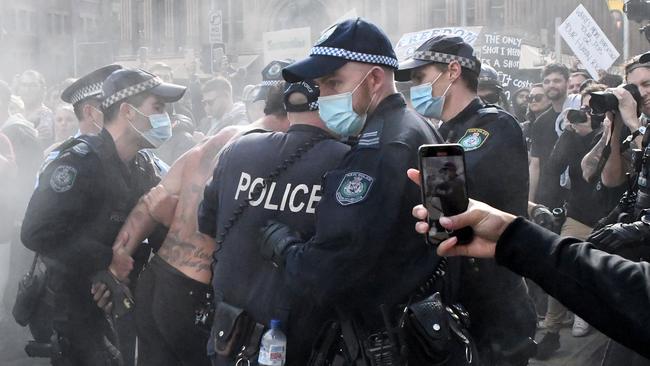 Violence continues as the Sydney protest gets rowdy. Picture: Matrix