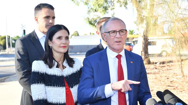 Premier Jay Weatherill at a press conference in Ovingham this morning. Picture: Keryn Stevens/AAP.