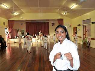 RISING STAR: Vahlsala Naidu prepares to instruct a Toowoomba Renbukan Karate class. The 15-year-old is enjoying a rich vein of form having won the kata and kumite divisions at both the Australian Renbukan Karate Championships and the Bayside Titles (Brisbane). Picture: Jason Gibbs