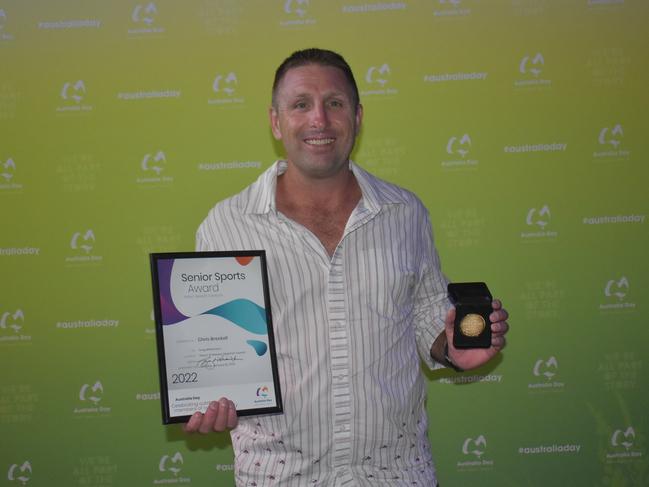 Mackay Touch Football president Jason Miller accepted Chris Breckell's Senior Sports Award at the Mackay Australia Day awards at the MECC on January 25, 2022. Picture: Lillian Watkins