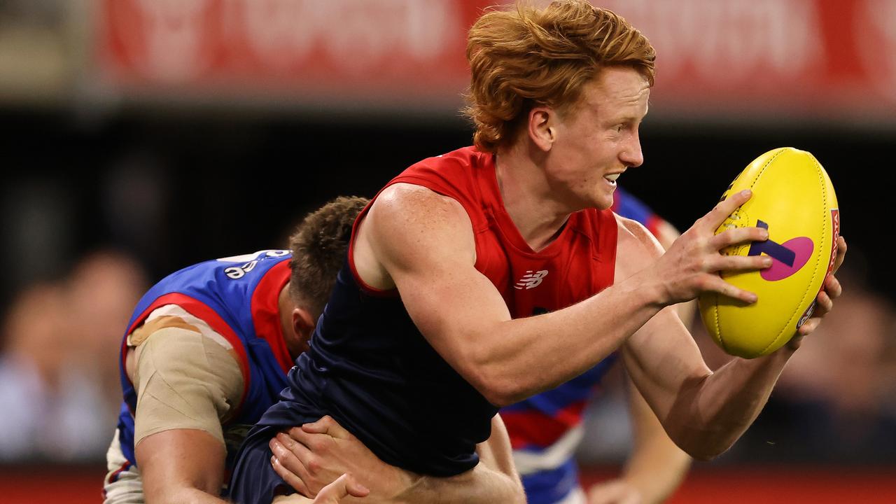 Jake Bowey broke into Melbourne’s senior side and played in last year’s premiership in his first AFL season. Picture: Getty Images