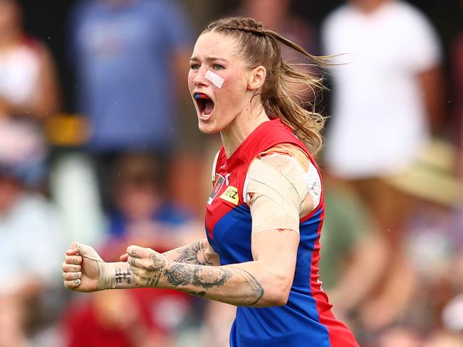 Harris scored a vital goal in Melbourne’s AFLW Grand Final win over Brisbane in November. Picture: Chris Hyde/Getty Images