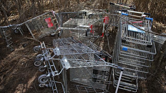 Mystery: How did 150 trolleys end up here? Picture: Adam Yip.