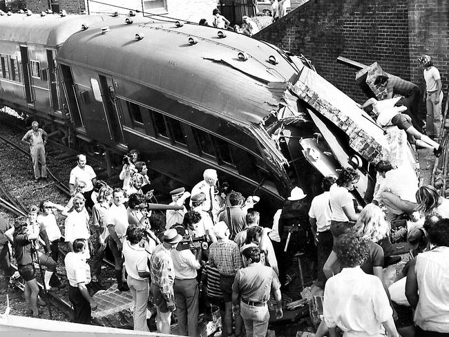 One of the mangled carriages.