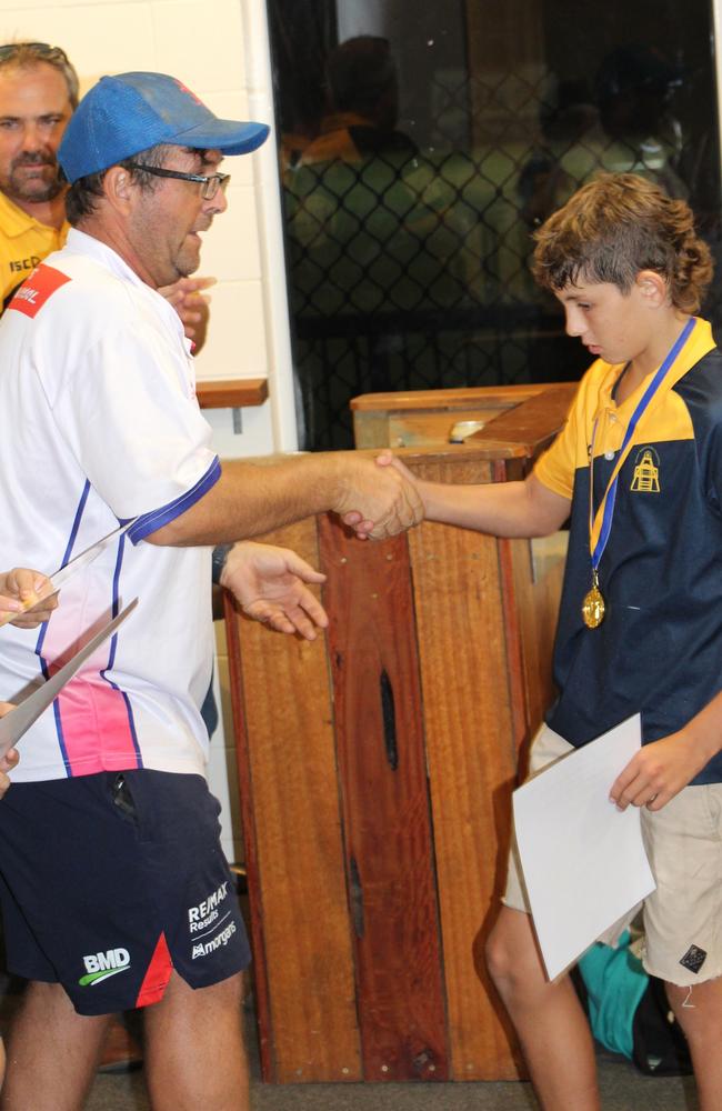 Derek Durie congratulates Big Bash Heat Player. Picture: Supplied