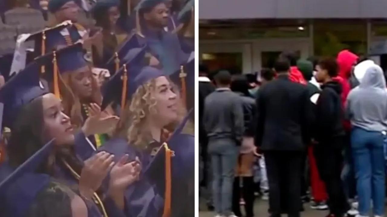 Graduation chaos as families smash window