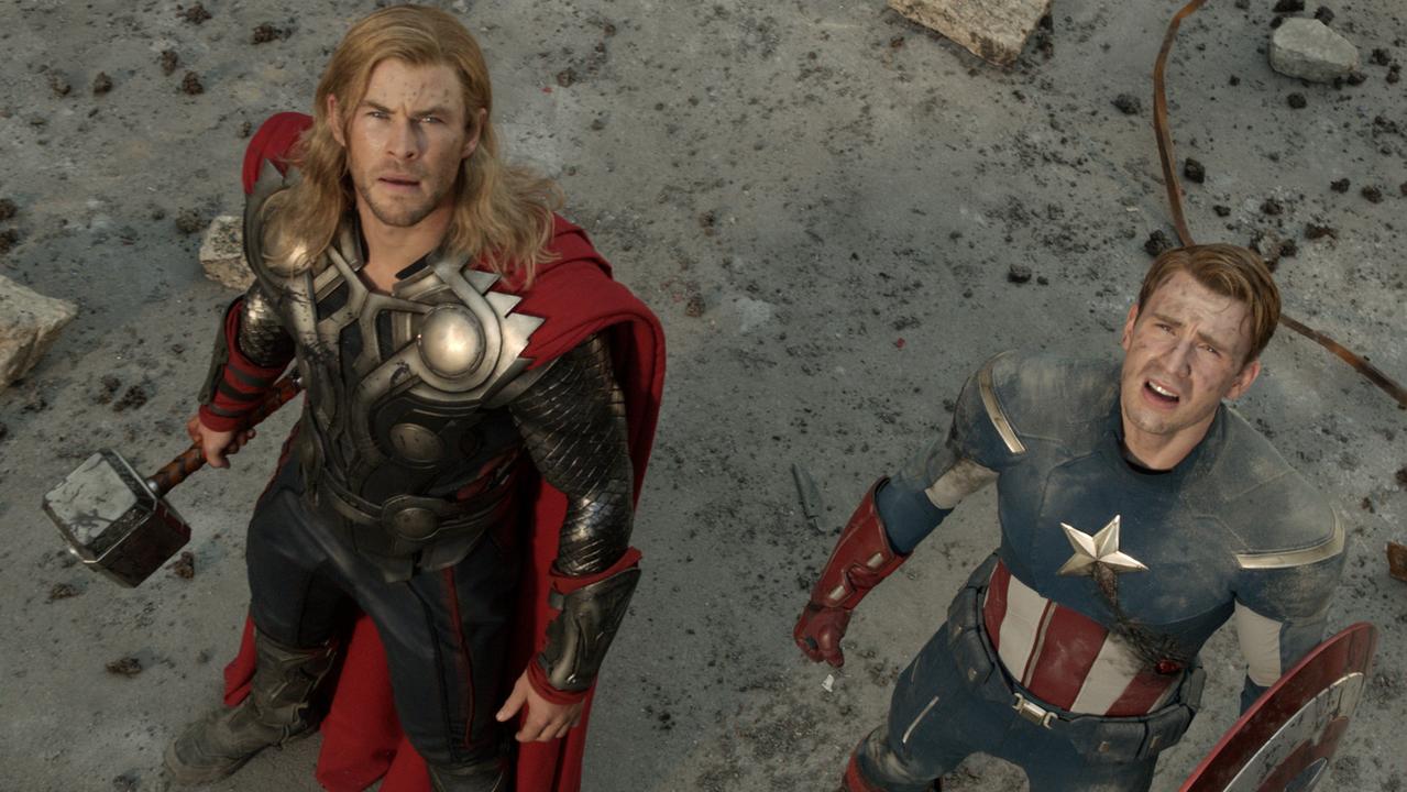 Chris Hemsworth as Thor and Chris Evans as Captain America in a scene from the 2012 film <i>The Avengers</i>. Picture: Supplied.