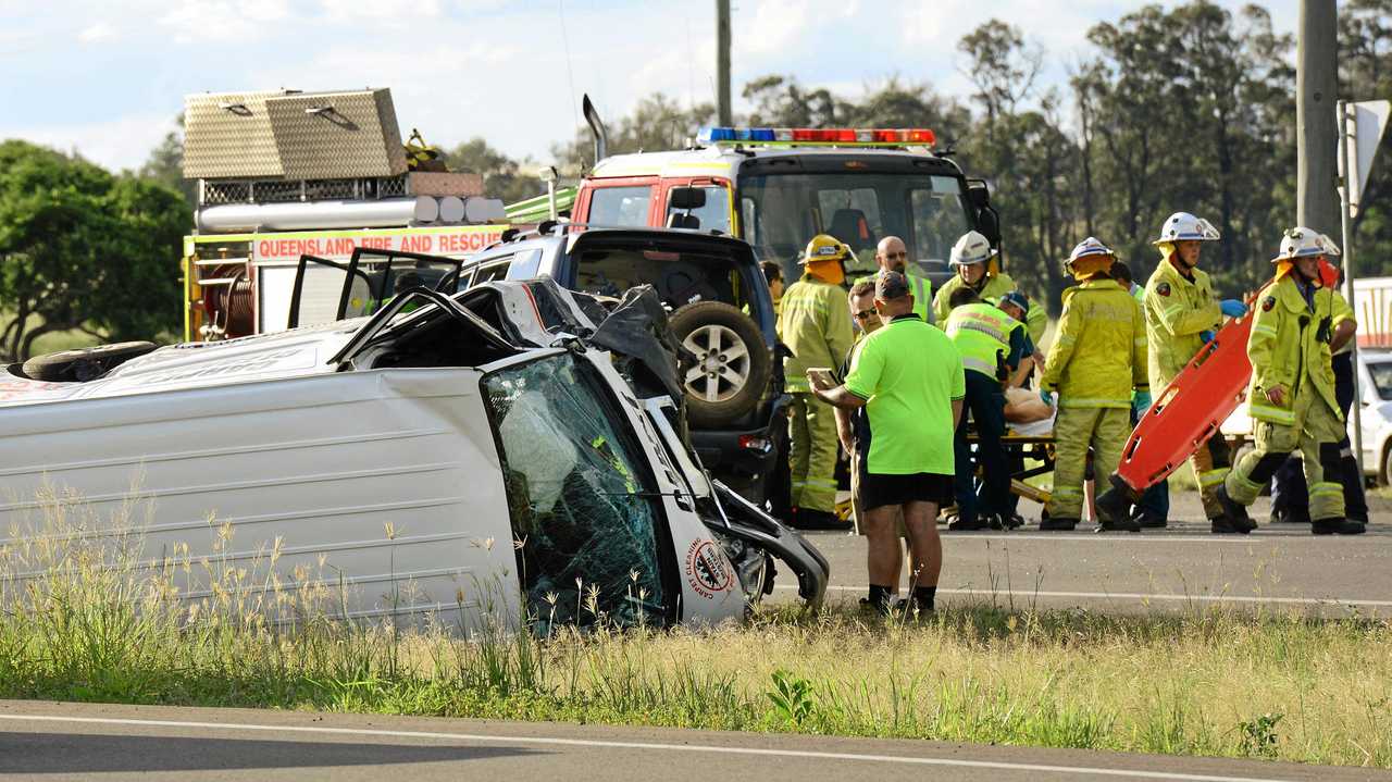 Emergency Services attend the scene of a serious traffic accident at the intersection of the Warrego Highway and Niemeyer Road in 2015. Picture: David Nielsen