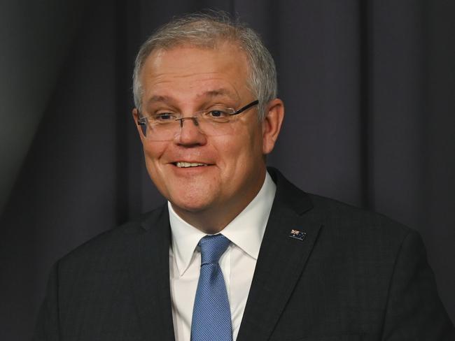 Australian Prime Minister Scott Morrison speaks to the media during a press conference at Parliament House in Canberra, Wednesday, April 29, 2020. (AAP Image/Lukas Coch/Pool)