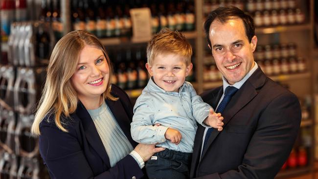 New Liberal leader Vincent Tarzia, wife Charissa Tarzia and son Leonardo age two at Mercato Image/Russell Millard Photography