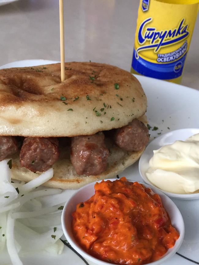 Cevapi burger and traditional soda. Picture: Jenifer Jagielski