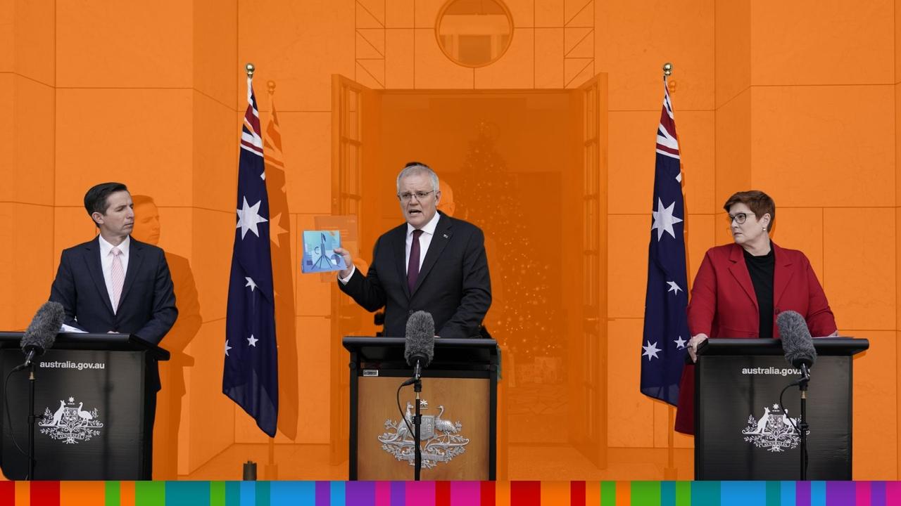 Prime Minister Scott Morrison out the front of Parliament House after the Jenkins Report is released.