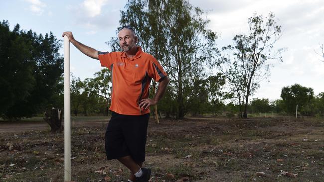 <s1>Jabiru Golf Club captain Adrian Estrich, on the dry fairway at the Jabiru site, says an injection of government funds is the only hope for club and town</s1>.  Picture: Keri Megelus