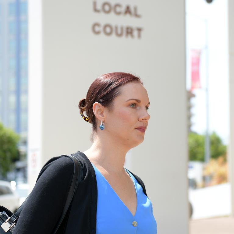 Alleged kidnapper Laura Hinks leave Darwin local court. Picture: (A)manda Parkinson