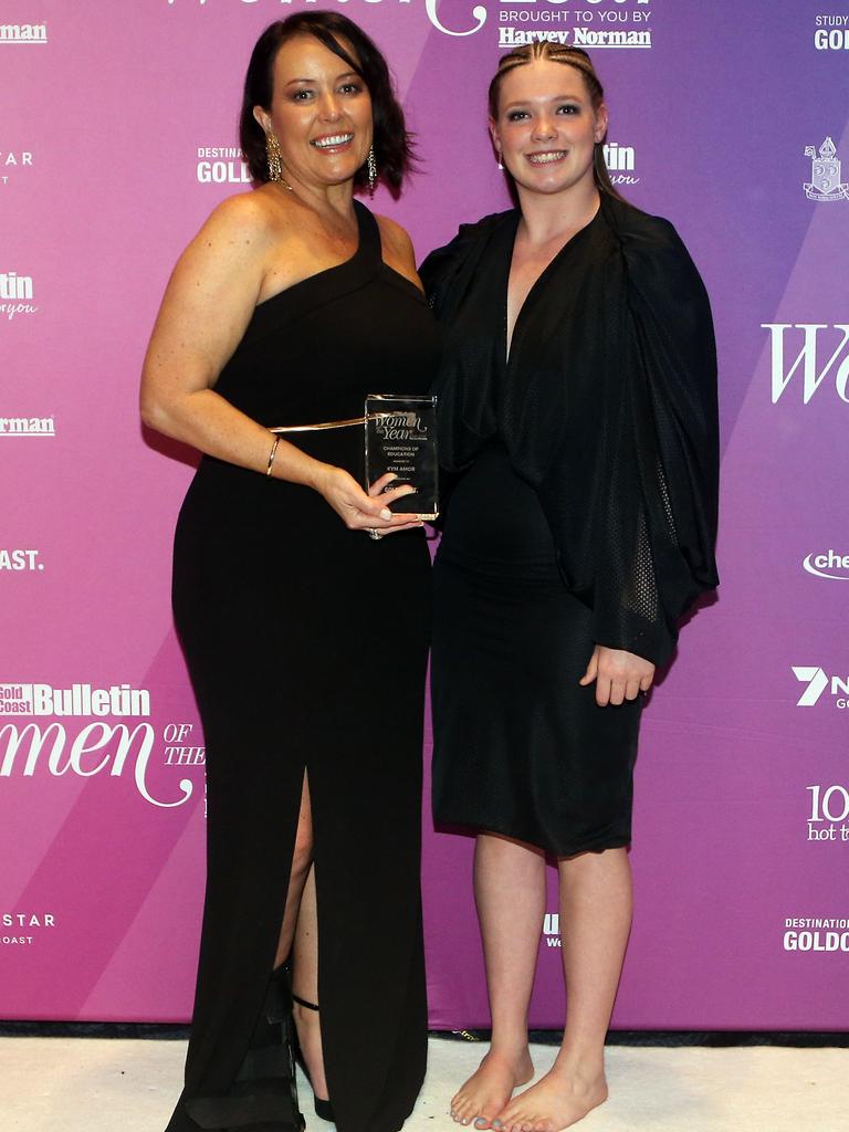 Champions of Education winner Kym Amor (left) with Montana Atkinson at the Gold Coast Bulletin Women of the Year awards by Harvey Norman at Star Gold Coast. Picture: Richard Gosling