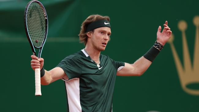 Andrey Rublev is upset about being banned from Wimbledon. (Photo by Julian Finney/Getty Images)