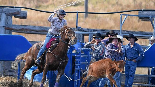 NOT GOING ANYWHERE: Shanae Payne in the steer roping event. Picture: Alistair Brightman