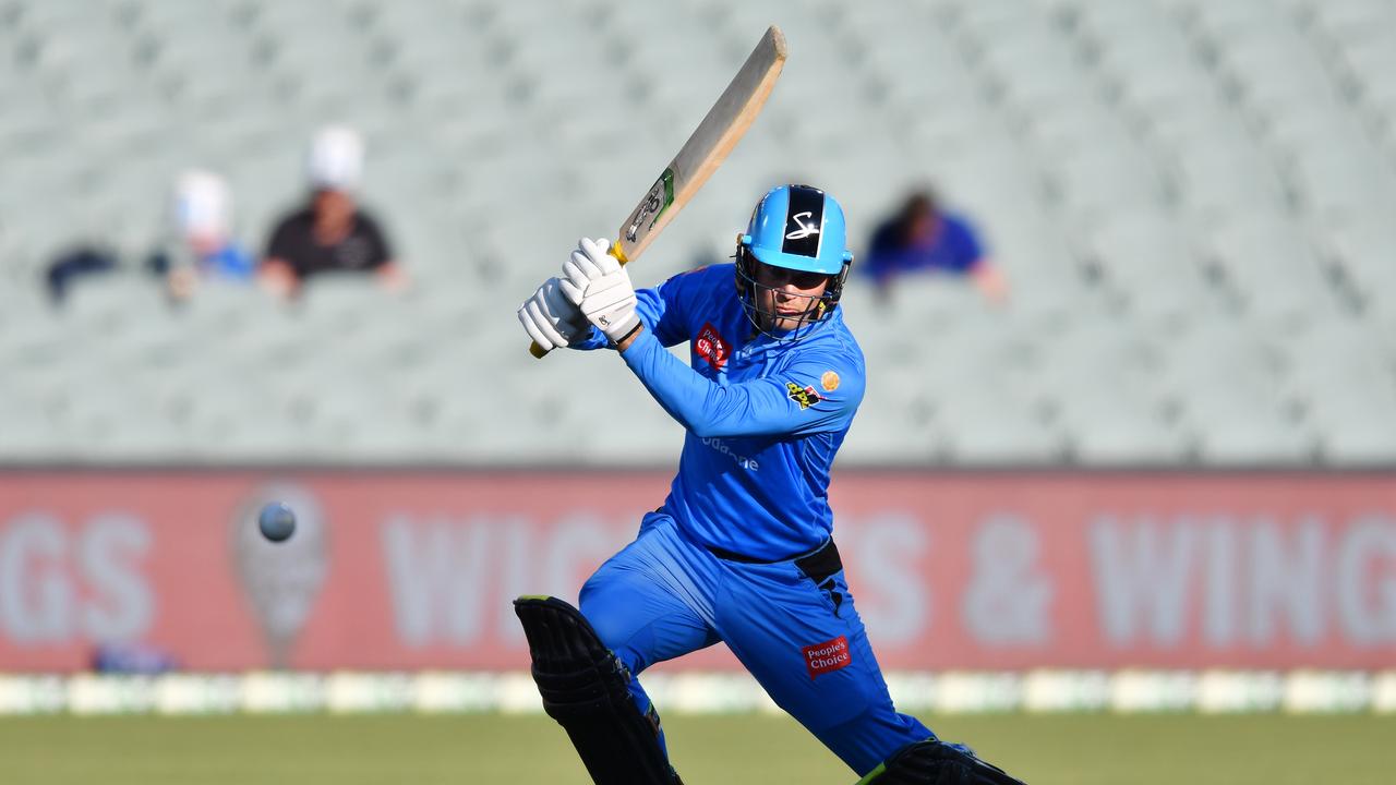 Alex Carey plays a shot during his innings of 101 against the Brisbane Heat. Picture: Mark Brake/Getty Images