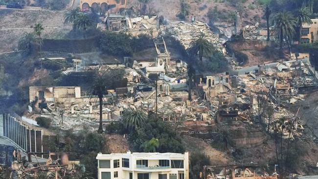 The devastation from the Palisades Fire is seen from the air. Picture: AP