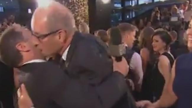 David Koch and Karl Stefanovic share an awkward moment on the Logies red carpet. Picture: Channel 9