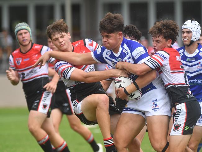 Kirwan High against Ignatius Park College in the Northern Schoolboys Under-18s trials at Brothers Rugby League Club in Townsville. Iggy number 11 Suafai Reupena. Picture: Evan Morgan