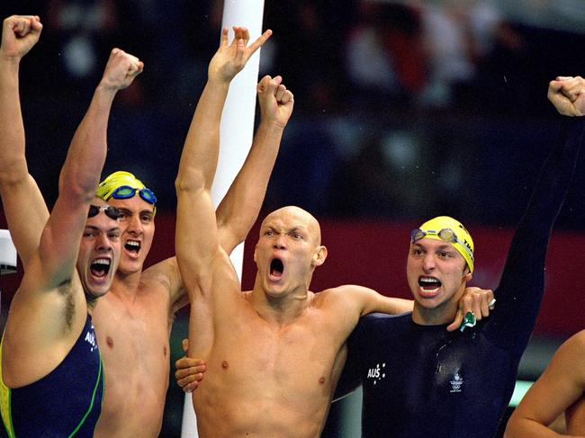 Michael Klim, standing with team mates including Ian Thorpe, said his DNA results helped his realise is sporting success was more environmental rather than purely talent driven.