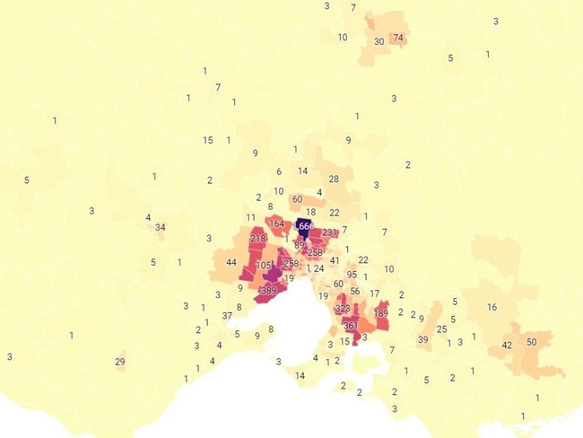 Active Covid cases in Victoria on Monday October 11, 2021. Picture: Twitter/@covidbaseau