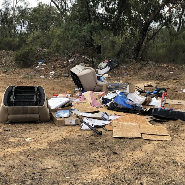 Dumped junk on the side of Old Sydney Rd in Wallan.