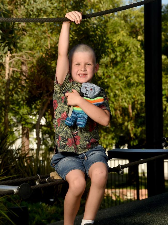 Harrison Jurgens, 6, with Freddie the Teddy. Picture: Evan Morgan