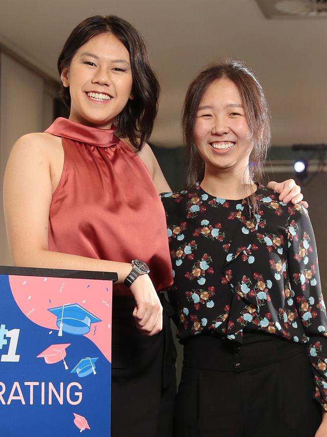 HSC First in Course recipients Akina Li (English Extension and Latin Extension) and Sariena Ye who (Physics and Chemistry) Picture: Richard Dobson