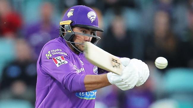 HOBART, AUSTRALIA - DECEMBER 10: Tim David of the Hurricanes bats during the Big Bash League match between the Hobart Hurricanes and Sydney Sixers at Blundstone Arena, on December 10, 2020, in Hobart, Australia. (Photo by Matt King/Getty Images)