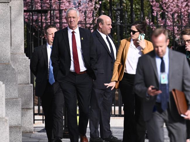 Israeli war cabinet member Benny Gantz, left, departs the White House after meeting with US Vice President Kamala Harris in Washington, DC. Picture: AFP