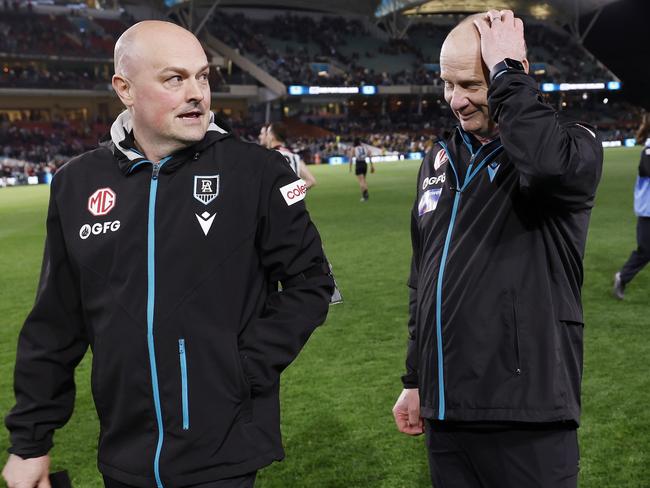 Chris Davies and Ken Hinkley’s futures at Port Adelaide have been the subject of speculation. Picture: Michael Klein