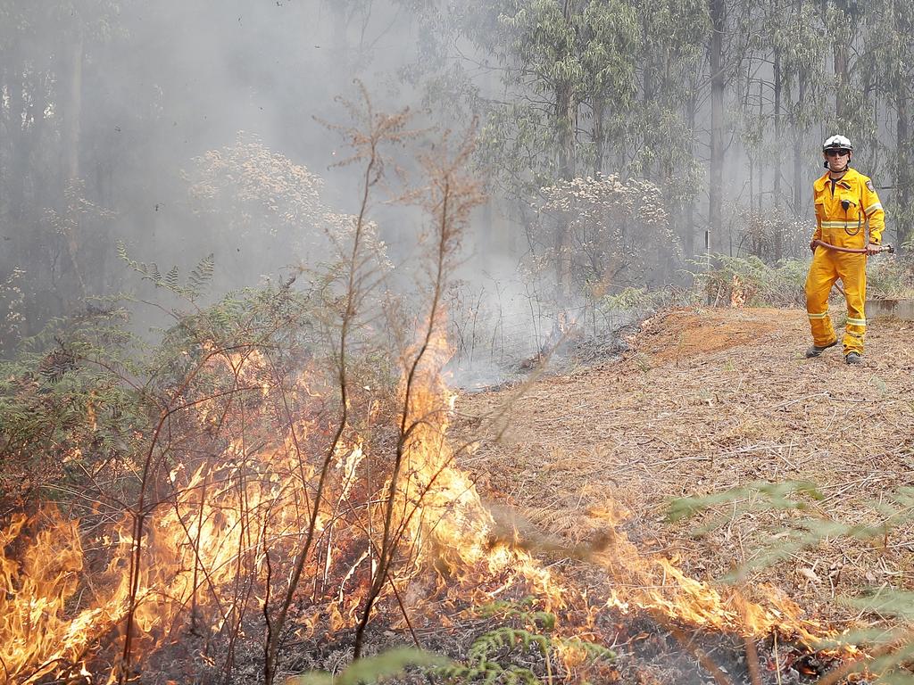 Conducting a back-burn at the top of Donnellys Rd, Geeveston, to protect a house. Picture: RICHARD JUPE