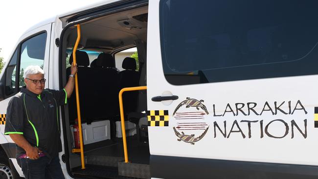 Nelson Tinoco[sitting in vehicle] and David Kurnoth  from Larrakia Nation Aboriginal Corporation that now do  day patrols will now run from 5am to 4pm and there will be 5 cars.