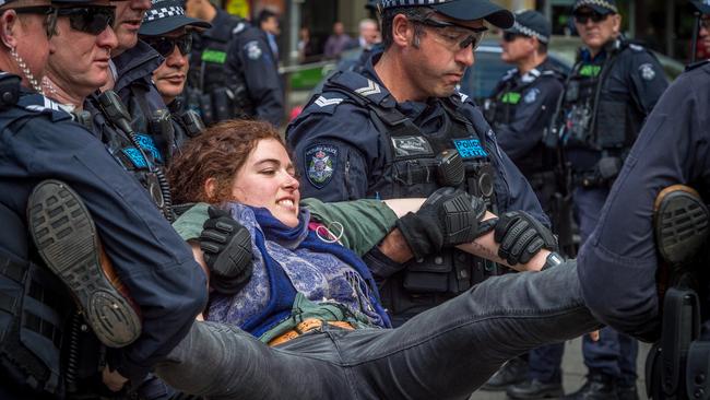 Activists from Extinction Rebellion participate in the Sydney protest. Picture: James Gourley